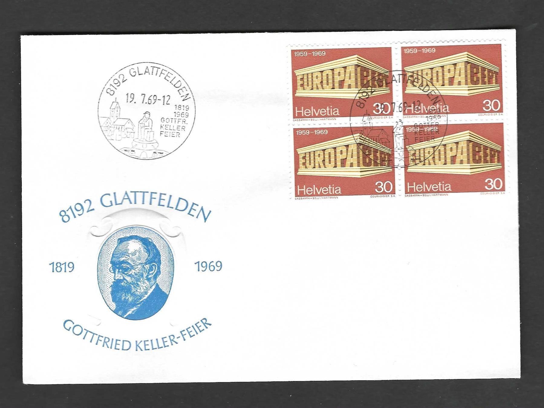 Alle Briefmarken: CH FDC Viererblock 69 – Gebraucht aus Koblenz von Markenhimmel
