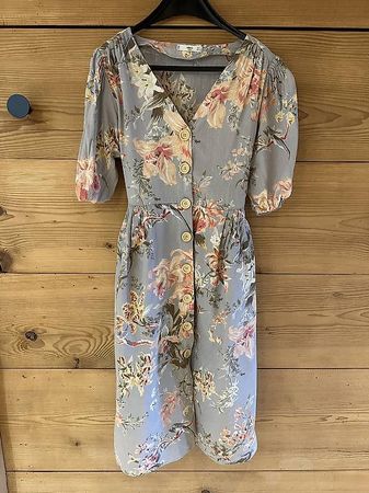 Mango Kleid Baumwolle grau mit Blumen, Grösse S