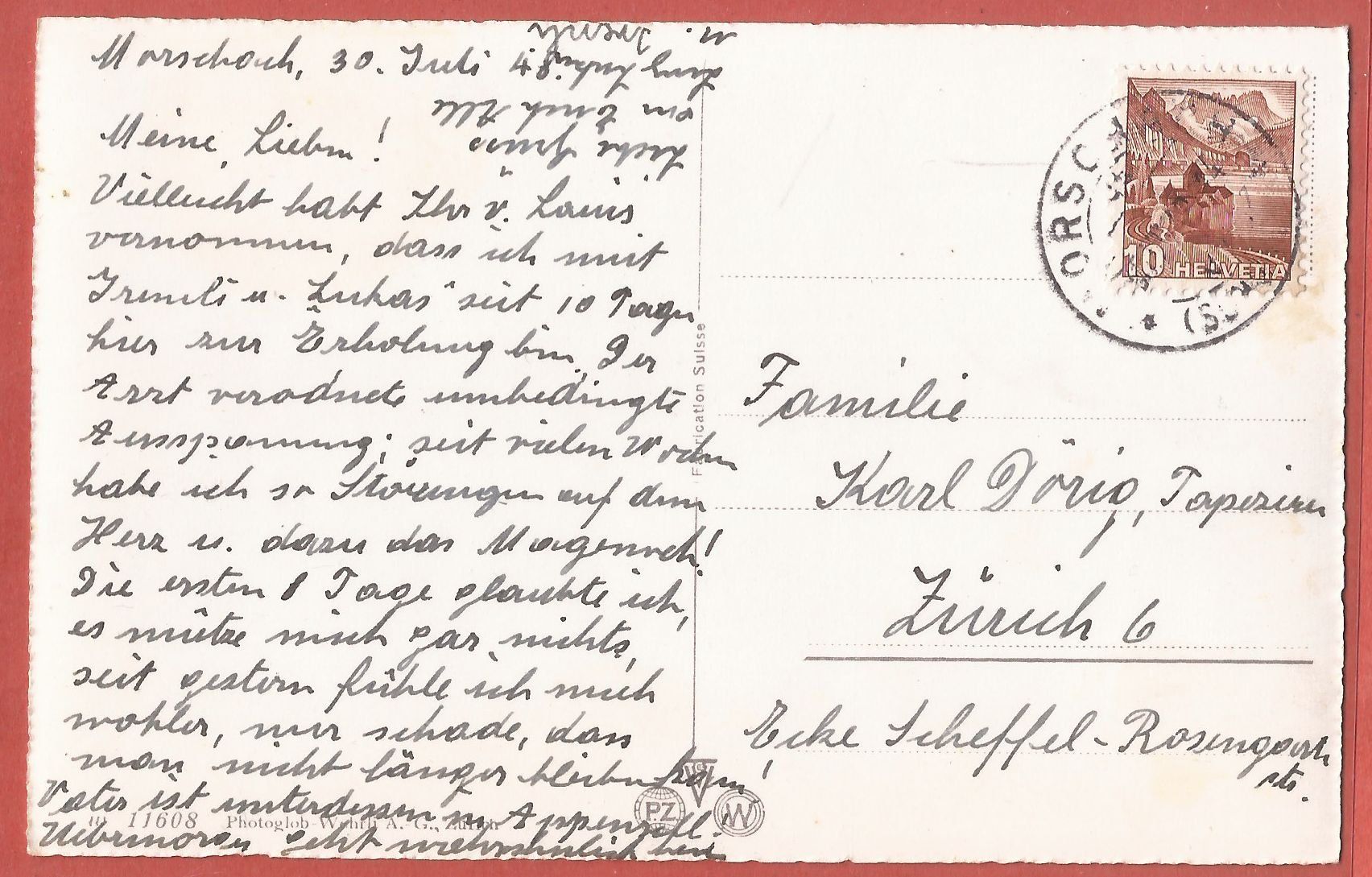 Cartoline postali: Morschach - 1943 – Usato da Fislisbach venduto da Porano 1