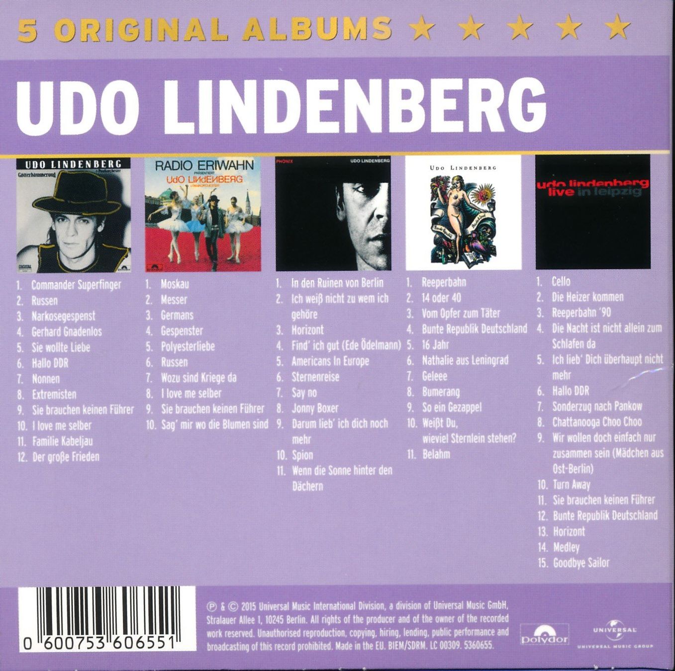 UDO LINDENBERG - 5 ORIGINAL ALBUMS (5 CD NEU) (Neu (gemäss Beschreibung ...