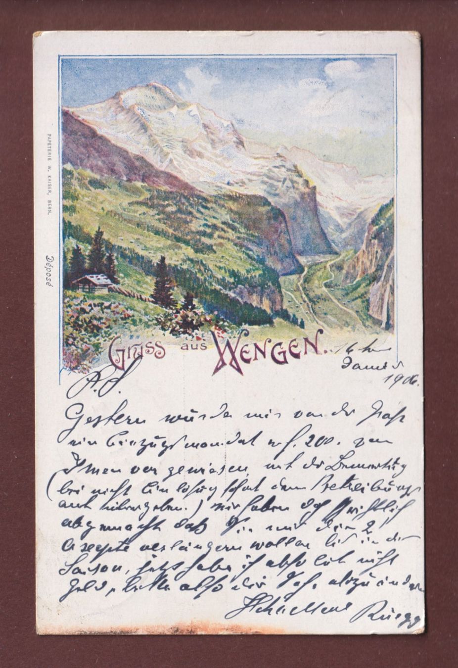 Cartoline postali: Gruss aus WENGEN - 1906 – Usato da Pully venduto da nicecards