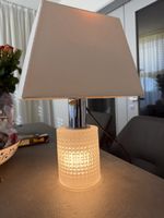 Vintage Tischlampe Glas Chrom mit Stoffschirm