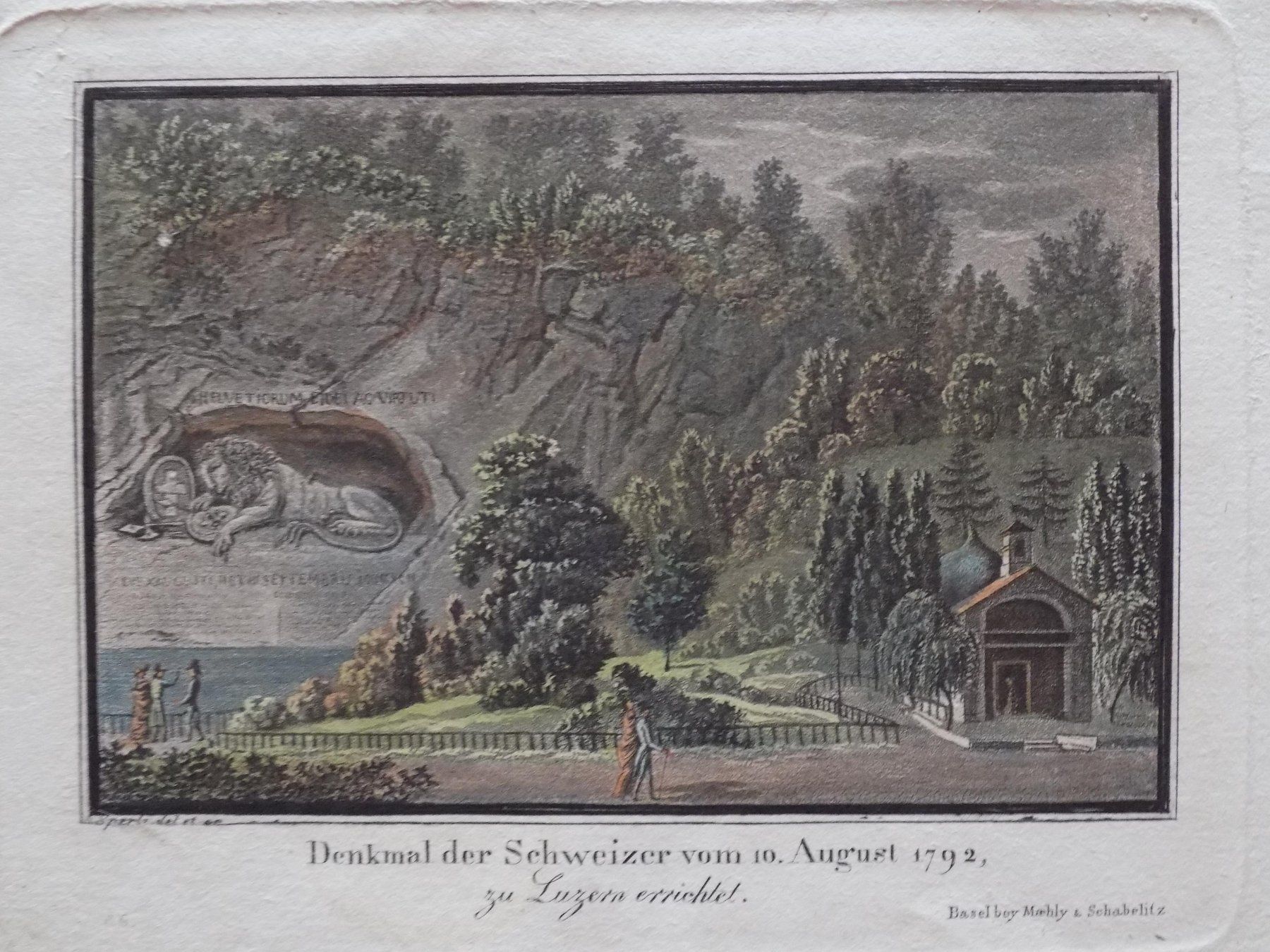 Gravures: Luzern Löwendenkmal koloriert – D'occasion à Risch par Antikfee 1