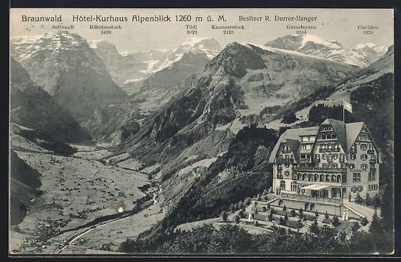Cartoline postali: Braunwald, Hotel Kurhaus Alpenblick mit  – Usato da Berlin venduto da bartko-reher