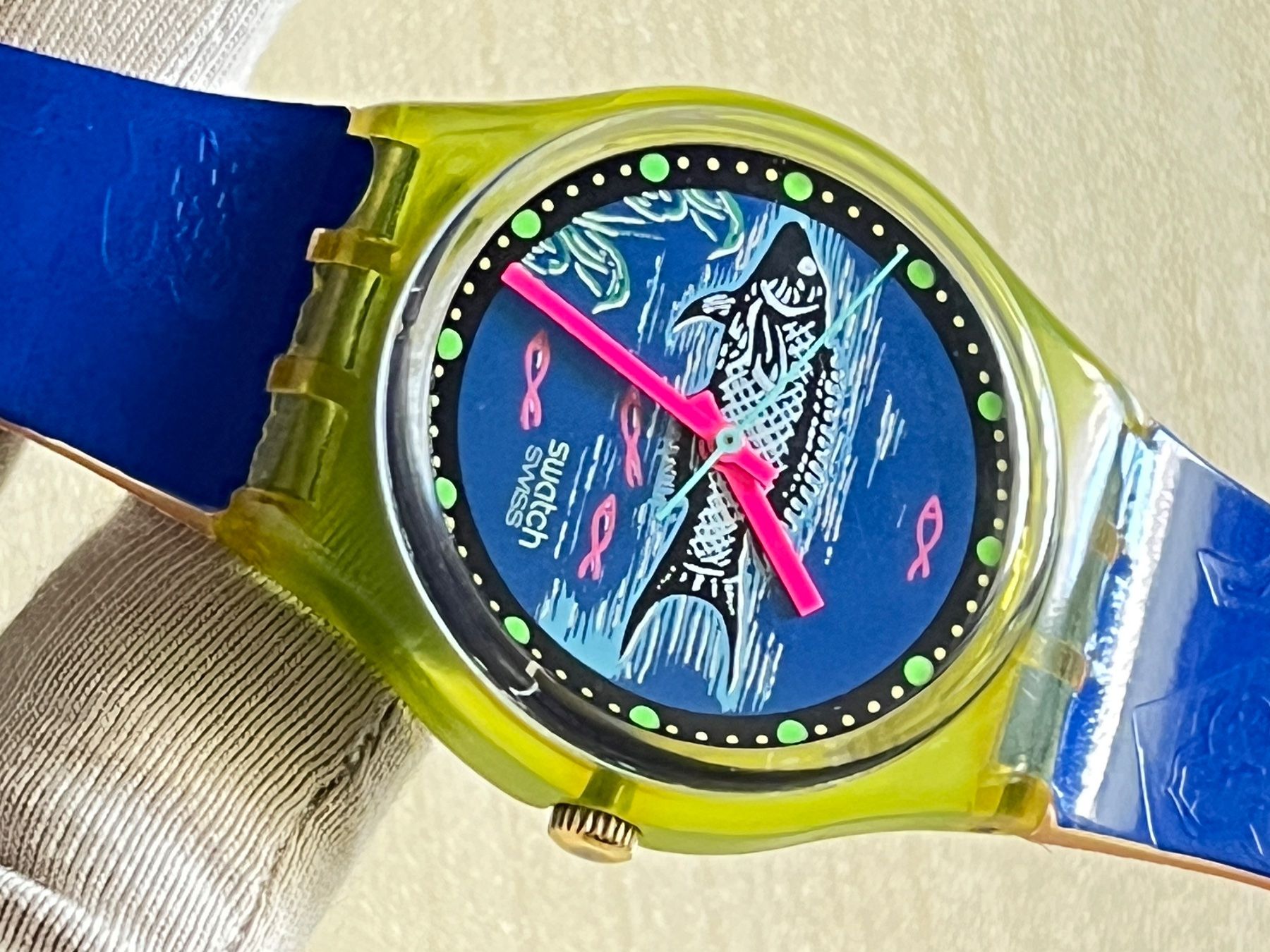 Swatch Orologi: Swatch Uhr Fisch Design blau – Usato da Grenchen venduto da chththl 6