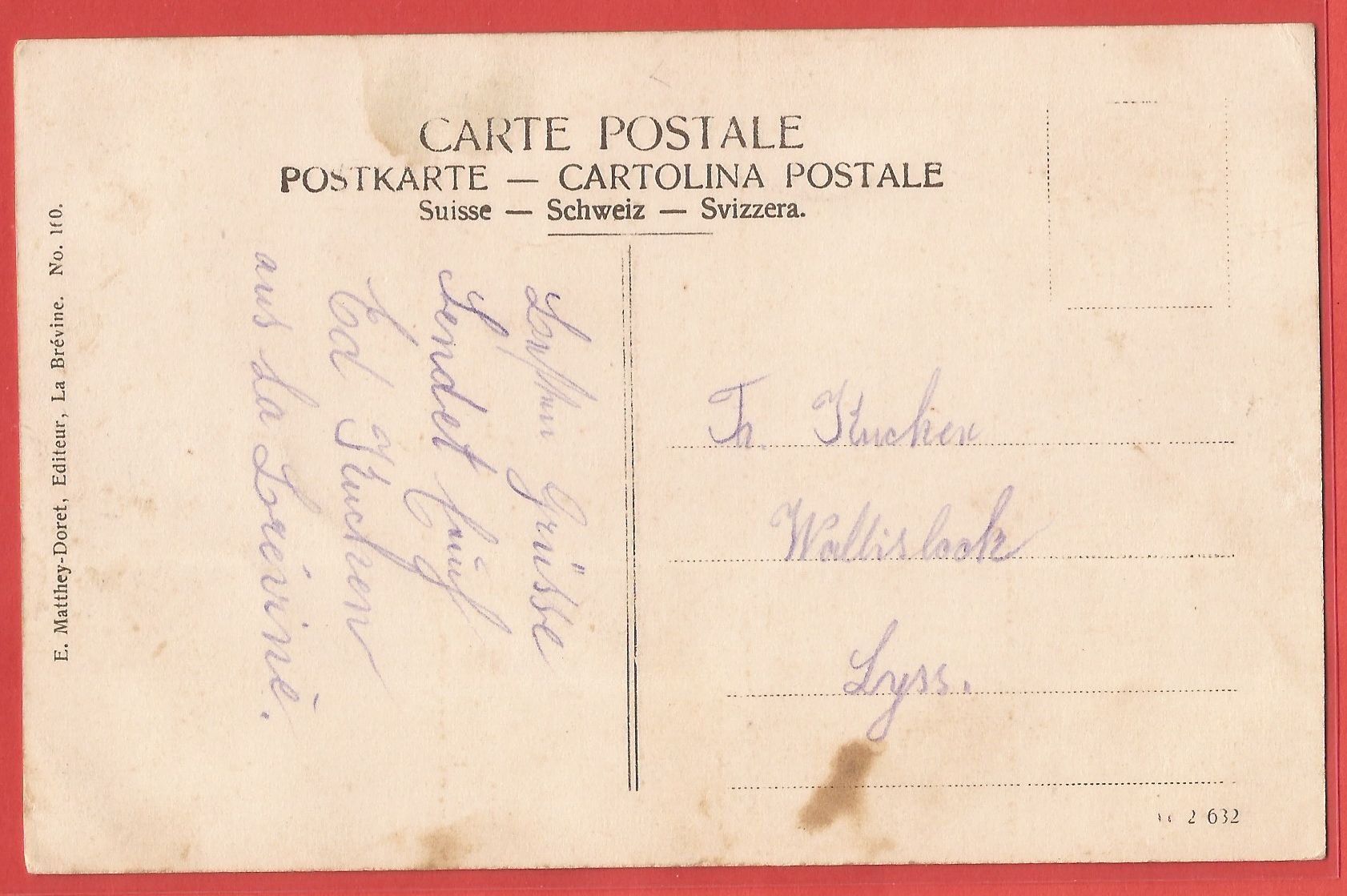 Cartoline postali: Le Brévine - ca. 1915 – Usato da Fislisbach venduto da Porano 1