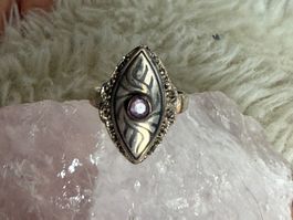 Vintage Silberring 925 mit Auge und lila Stein