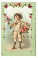 Knabe mit Korb voll Rosen - Girlande - Präge-Litho - 1912