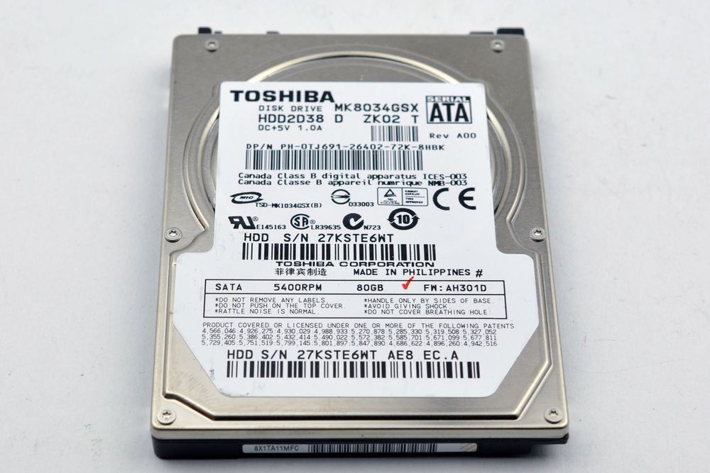 Disque Dur Interne Toshiba MK8034GSX 80 Go SATA 5400 Tr/min 2,5″ – NEUF