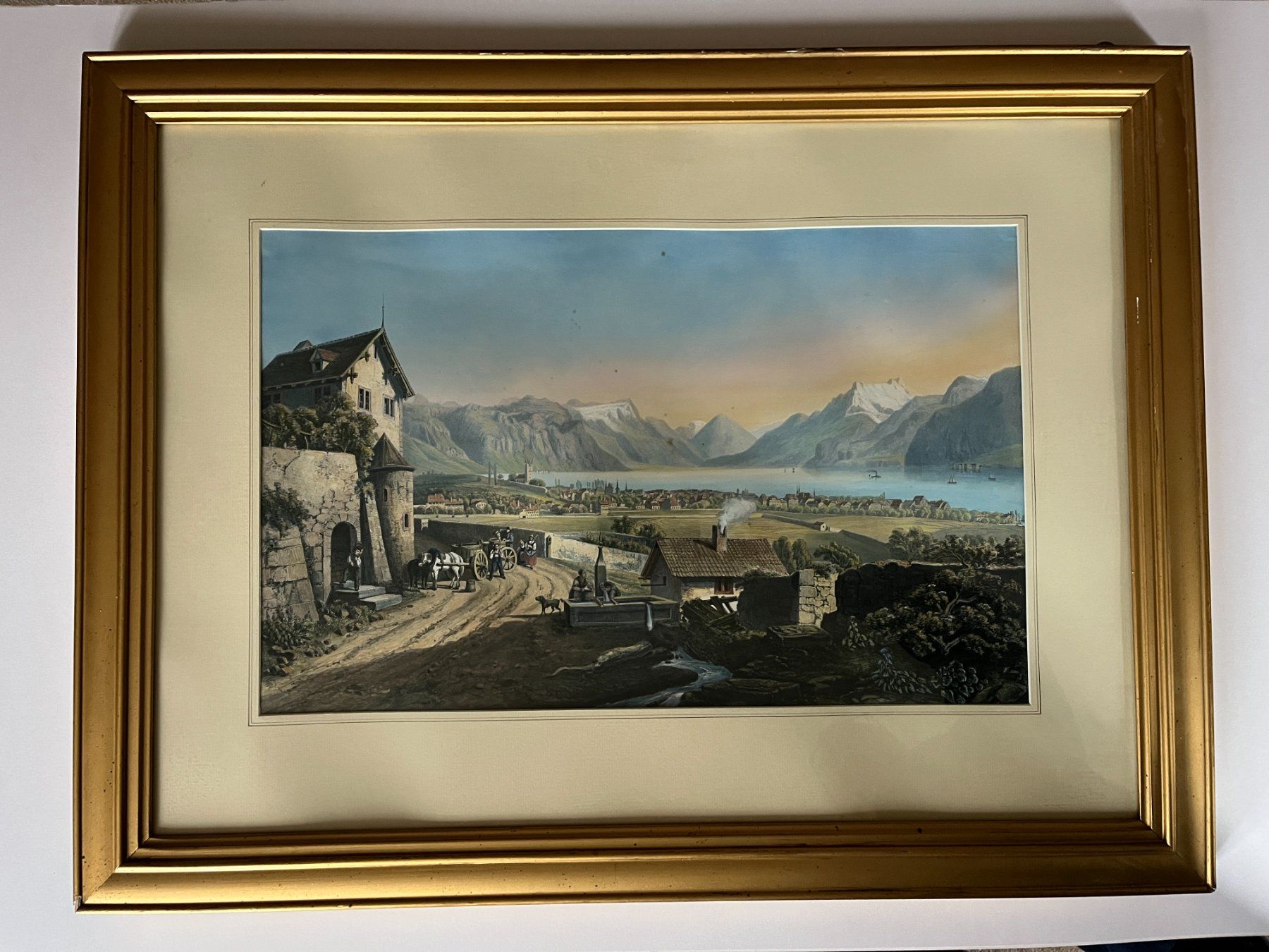 Grafica & Litografie: Vevey, Farblithografie, in Goldrahmen – Usato da Bubendorf venduto da MarkusW