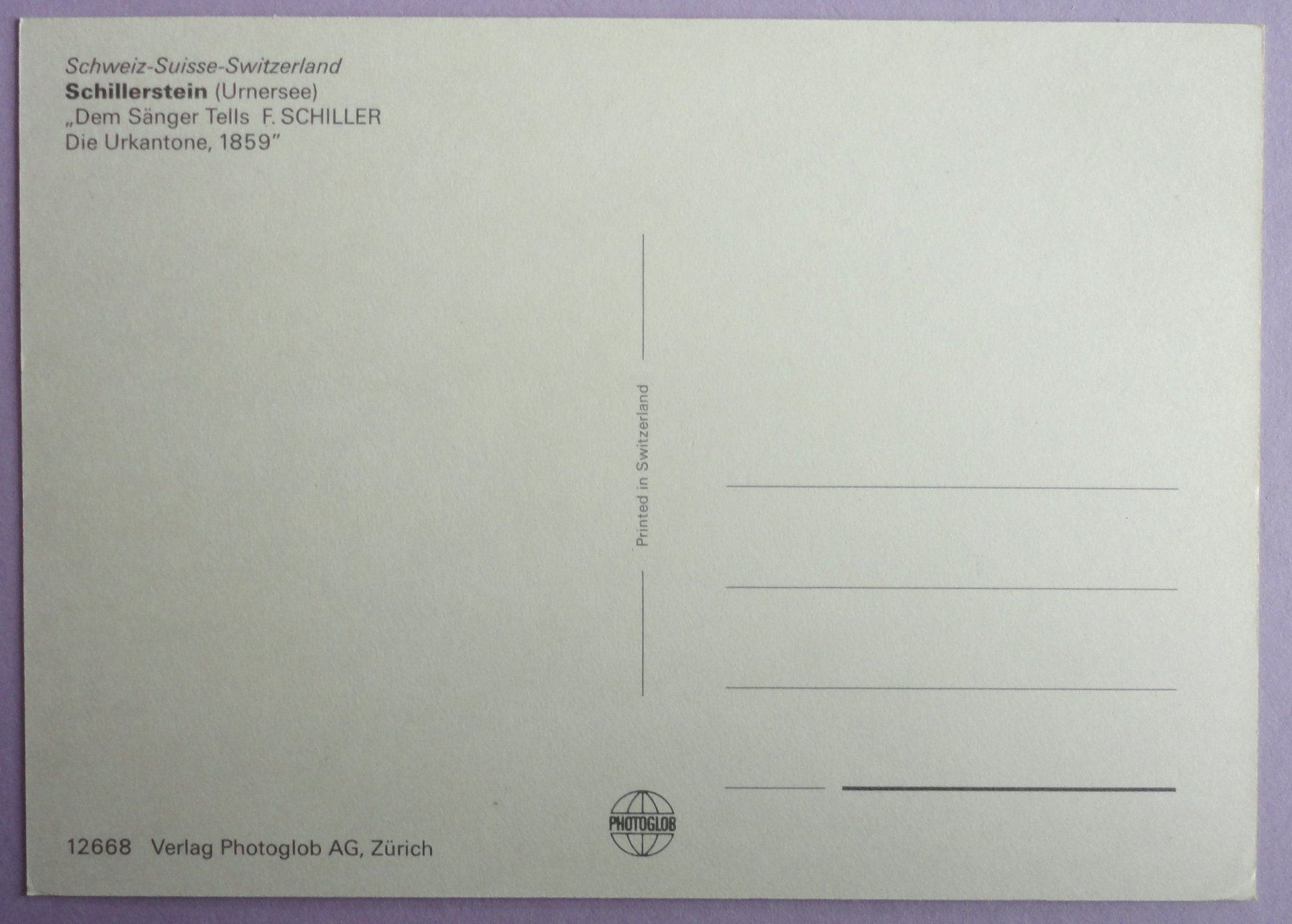 Cartoline postali: Schillerstein (Urnersee) – Usato da Fétigny venduto da Billy2miny 1