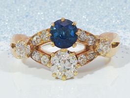 Antik Edwardian Toi et Moi Saphir & Diamanten Ring, 14K Gold