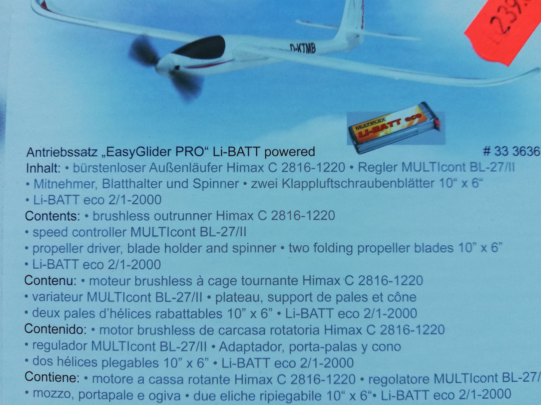 Multiplex Modellismo RC: Multiplex Antriebssatz EasyGlider PRO – Nuovo e nell'imballaggio originale da Flüh venduto da AMS-Modellbau 1
