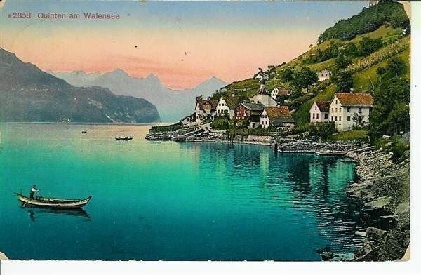 Ansichtskarten: Quinten  SG 1916 Abendrot, Rebberge Boot – Gebraucht aus Ennetmoos von Ambuman