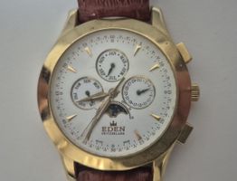 EDEN Montre Chronographe Vintage, bracelet cuir marron