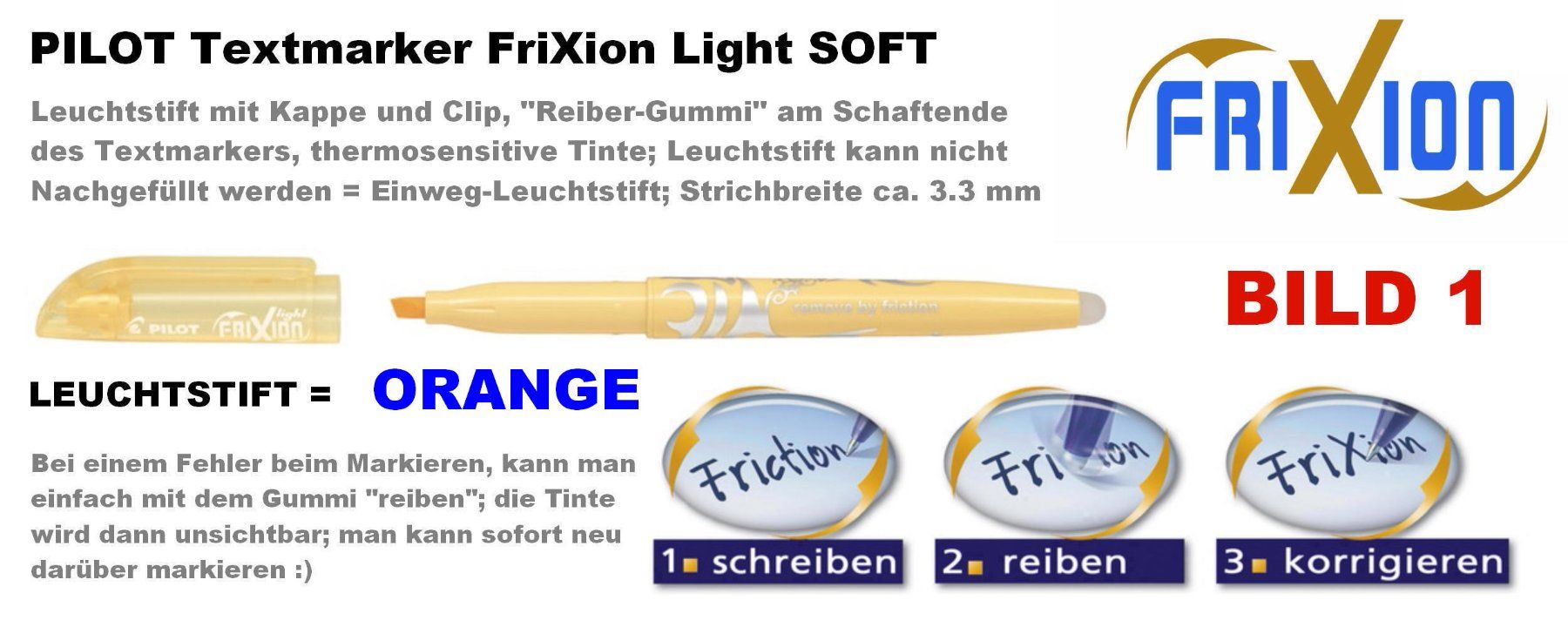 Pilot Penna & Evidenziatori: Pilot Leuchtstift Marker *** Frixion LIGHT SOFT *** ORANGE – Nuovo (secondo la descrizione) da Strengelbach venduto da Mozi1