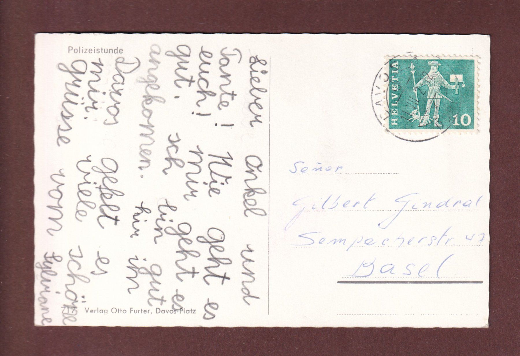 Cartoline postali: POLIZEISTUNDE - Graubünden - 1962 – Usato da Pully venduto da nicecards-shop 1