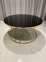 Eleganter runder Couchtisch Schwarz/Gold – Glasplatte