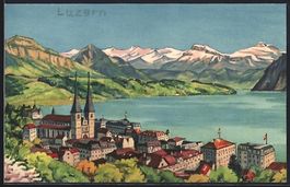 Luzern, Ortsansicht mit Alpenpanorama
