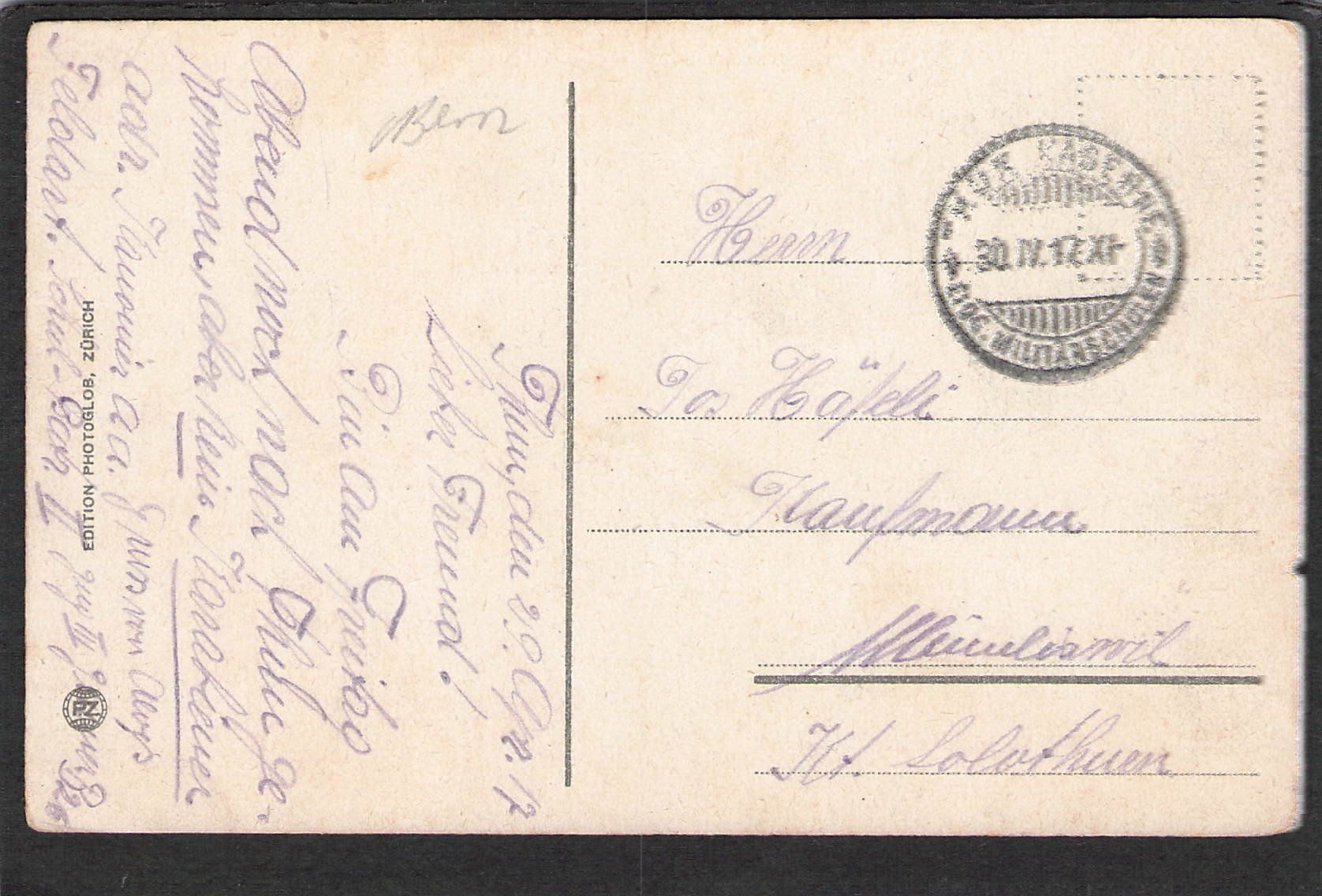 Cartoline postali: AK Thun Die Kasernen , 1917 – Usato da Reichenburg venduto da Pipo-67 1