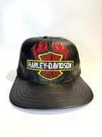 VINTAGE HARLEY DAVIDSON GENUINE LEATHER "LOGO FLAMES" CAP