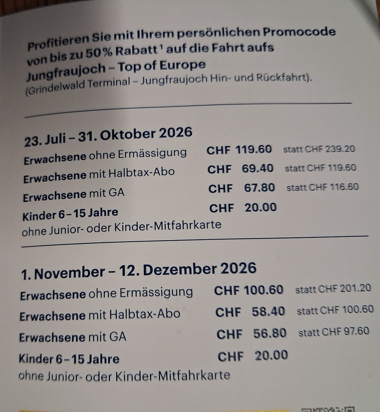 Gutscheine: Promocode Jungfraujoch 50 Prozent Rabatt – Neu (gemäss Beschreibung) aus Murgenthal von Sternenhimmel9 1