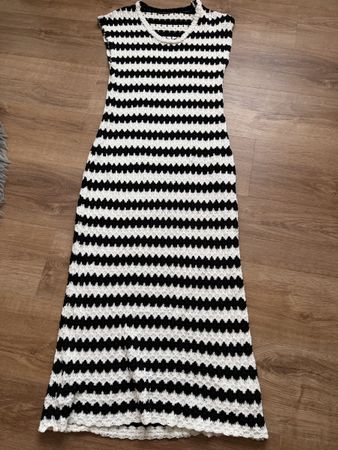 Gestricktes Kleid schwarz-weiss Lang Grösse S