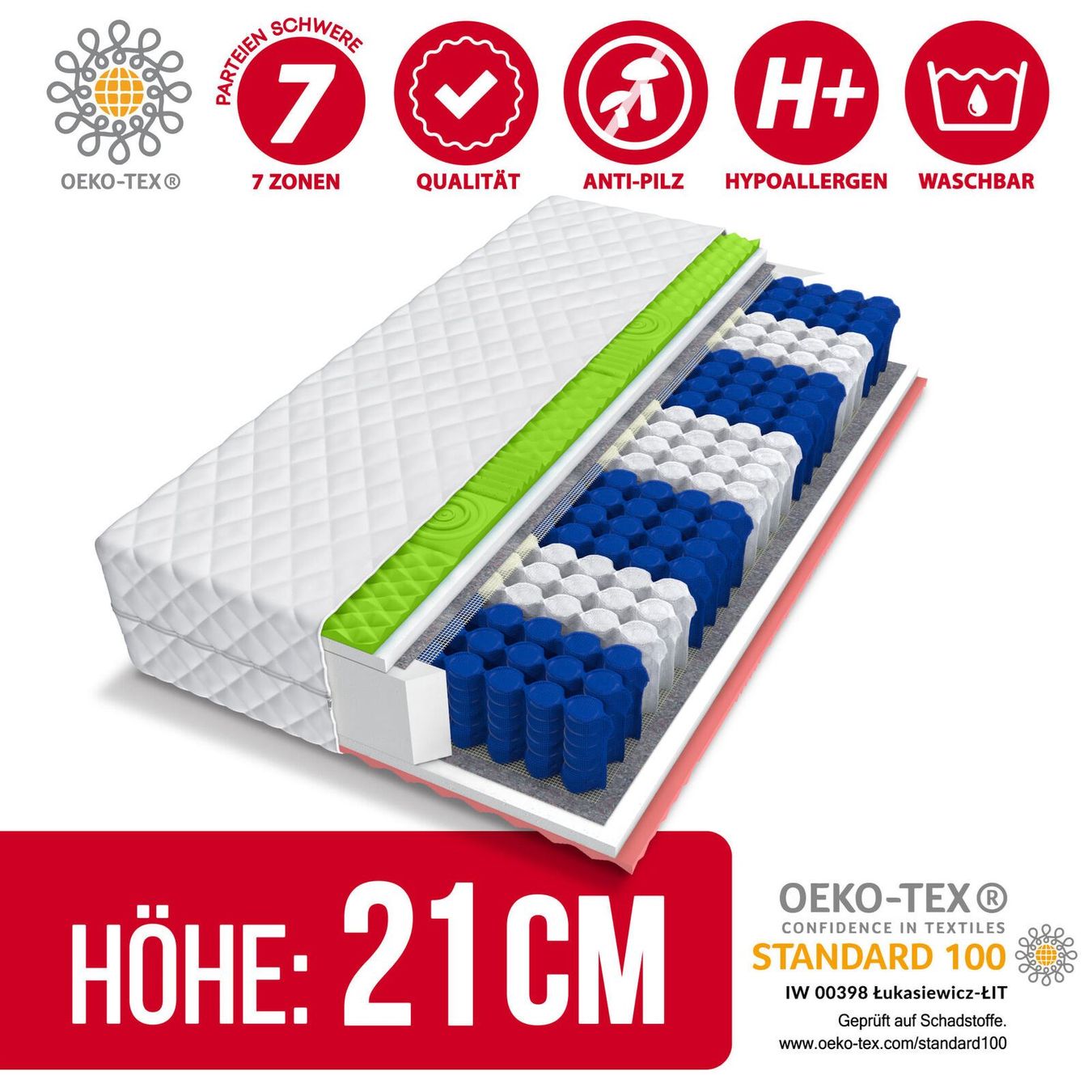 Materassi: Matratze 90x200 PAX - H3 - 21cm – Nuovo e nell'imballaggio originale da Wallenwil venduto da toesstal-vertrieb