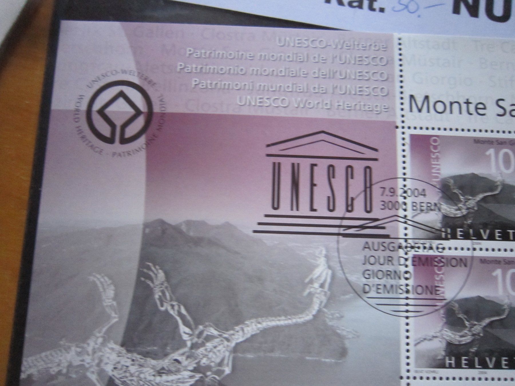 Tutti i francobolli: LOT A 2004 Monte San Giorrgio ET Block – Usato da Gordola venduto da Polentaefung 2