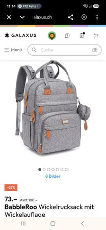 Wickelrucksack BabbleRoo grau inklusive Wickelauflage