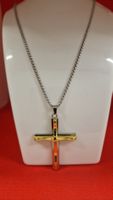 Kreuz-Anhänger Halskette, Edelstahl, Goldfarben, Neuwertig
