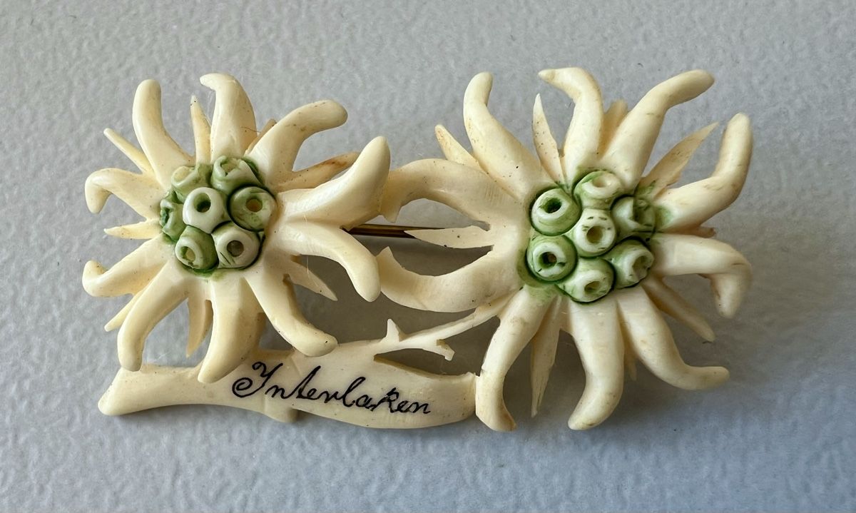 Broches & Aiguilles: Brosche, Edelweiss, Material ev.Bein, mit Originalverpackung – D'occasion à Schaffhausen par Sonne25