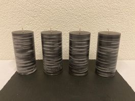 Kerzen ca. 7x15 cm, schwarz/grau marmoriert, 4 Stück, 580g