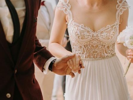 Boho Brautkleid Cappuccino Ivory, Gr. 36, Spitze