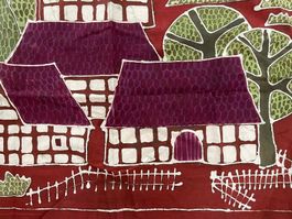 Dekoratives Batik- Bild Riegelhäuser-Dorf mit Aufhängern