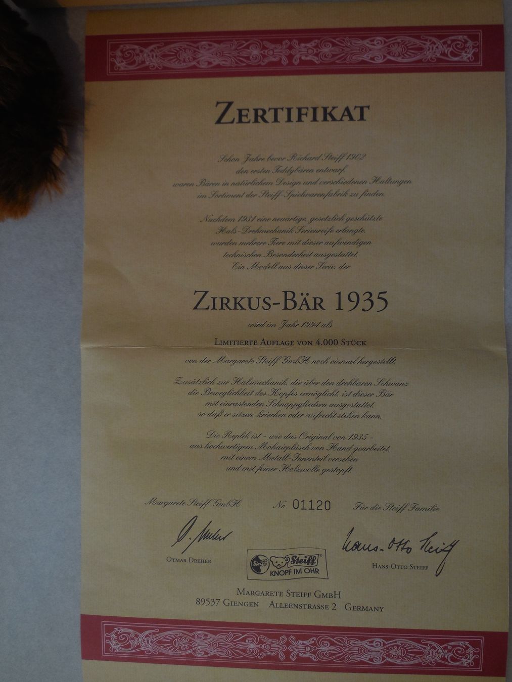 Steiff Giocattoli: Steiff, Zirkus Bär 1935, Replica von 1994 – Nuovo (secondo la descrizione) da BÜLACH venduto da arun8184 4