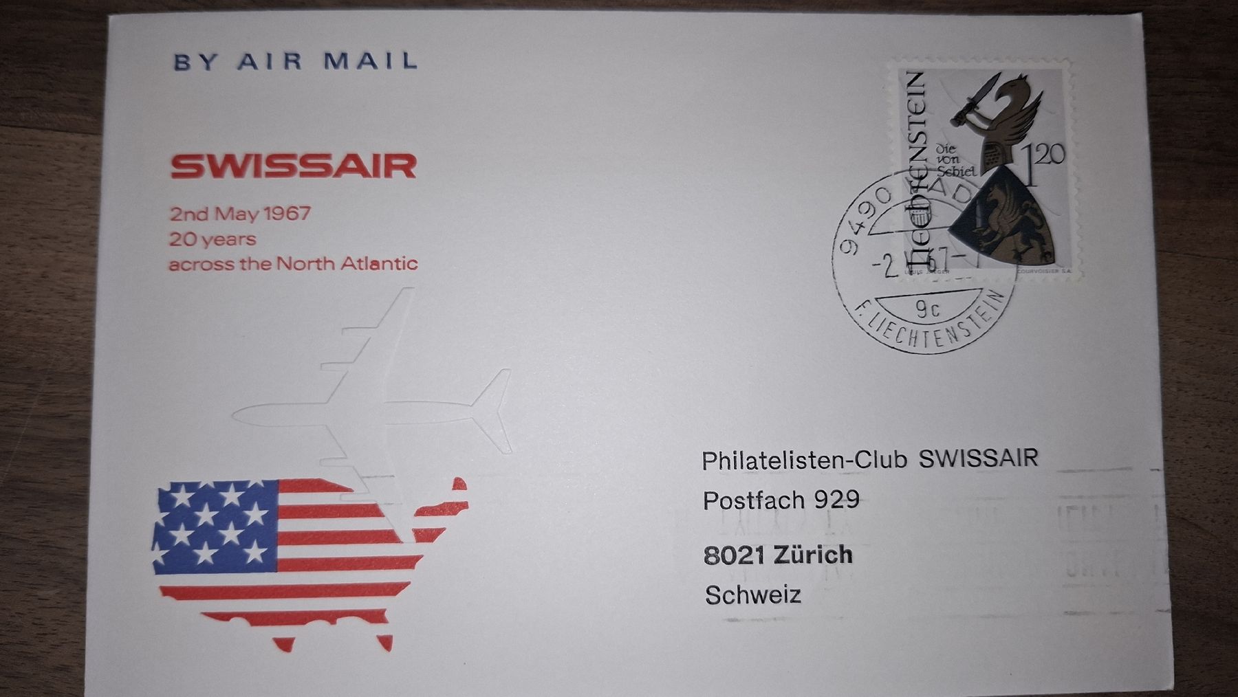 Tutti i francobolli: Swissair North Atlantic 02.05.1967 – Usato da Balgach venduto da SIMEON27