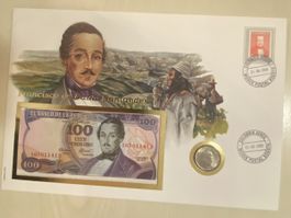 Banknotenbrief mit Münze - Colombia
