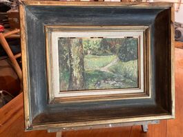 Peinture Gemälde Parc Park huile encadré