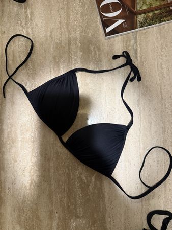 Bikini Top Black Halter Neck Tie Detail Size S