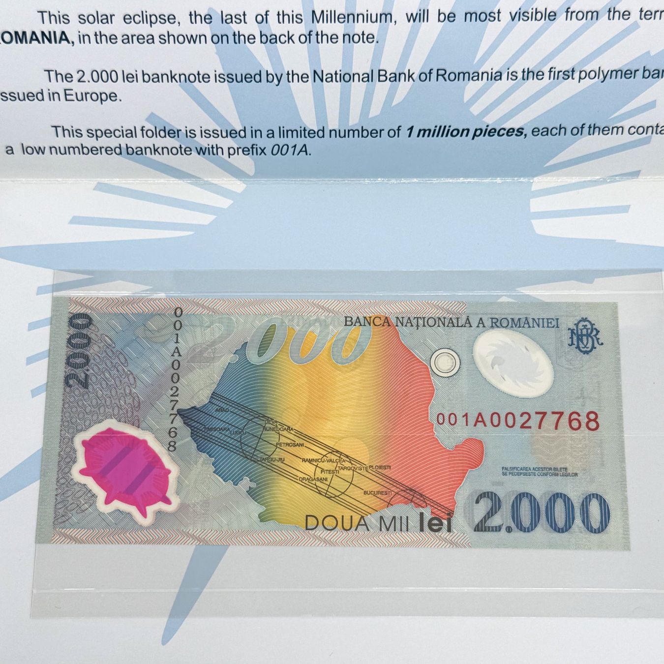 Banconote: Collector : Billet Roumanie 2000 Lei Eclipse Solaire de 1999 – Nuovo e nell'imballaggio originale da Estavayer-le-Lac venduto da Famille_Sympathique 6