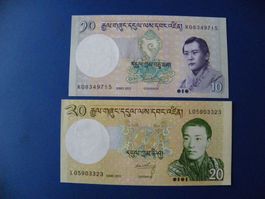 Bhutan 10 & 20 Ngultrum Serie 2013, Sammlerstueck, Unc