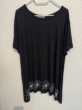 Glitzer Shirt schwarz Glitzersteinchen Blumen Gr. XL / XXL
