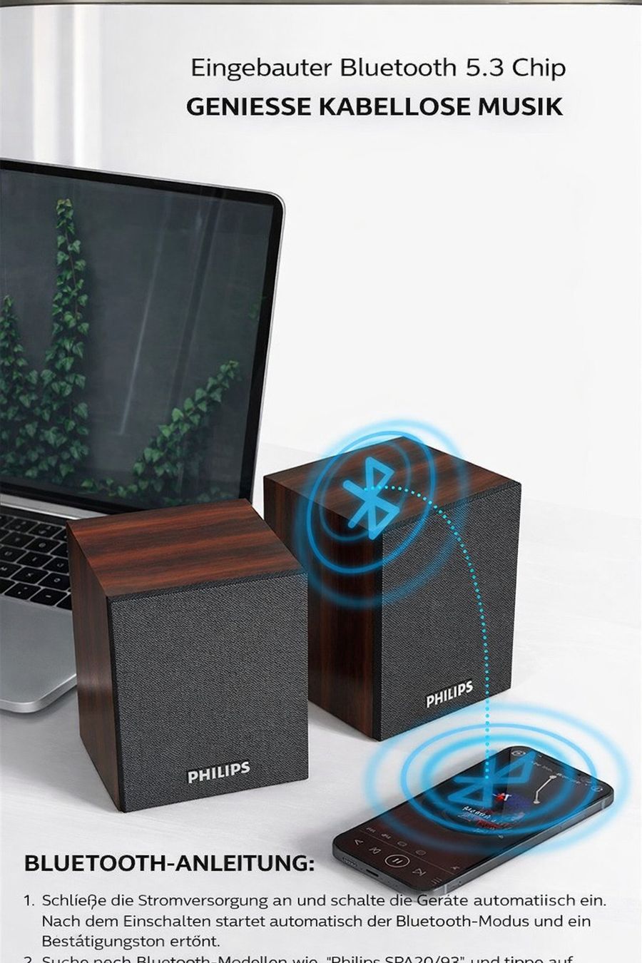 Philips Casse acustiche: Philips SPA20 Bluetooth Stereo-Lautsprecher | Holzgehäuse | – Nuovo e nell'imballaggio originale da Winterthur venduto da SwissTechStore 3