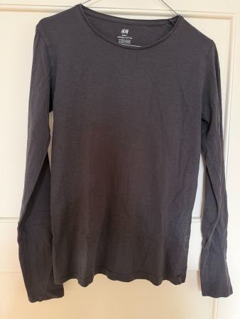 H&M Basic Langarmshirt Schwarz Bio-Baumwolle Gr. 158 / 164