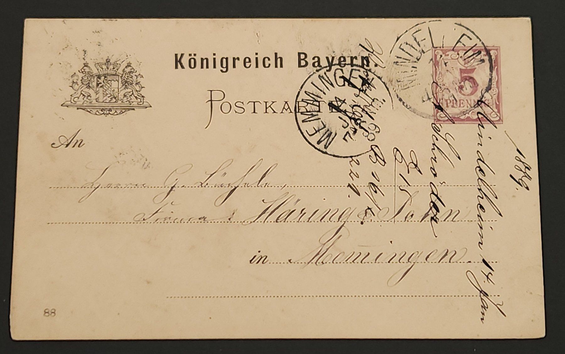 Cartoline postali: Königliche Bayern Postkarten Memmingen – Usato da Kriens venduto da Nidfeld45