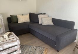Ecksofa dunkelgrau Stoff guter Zustand