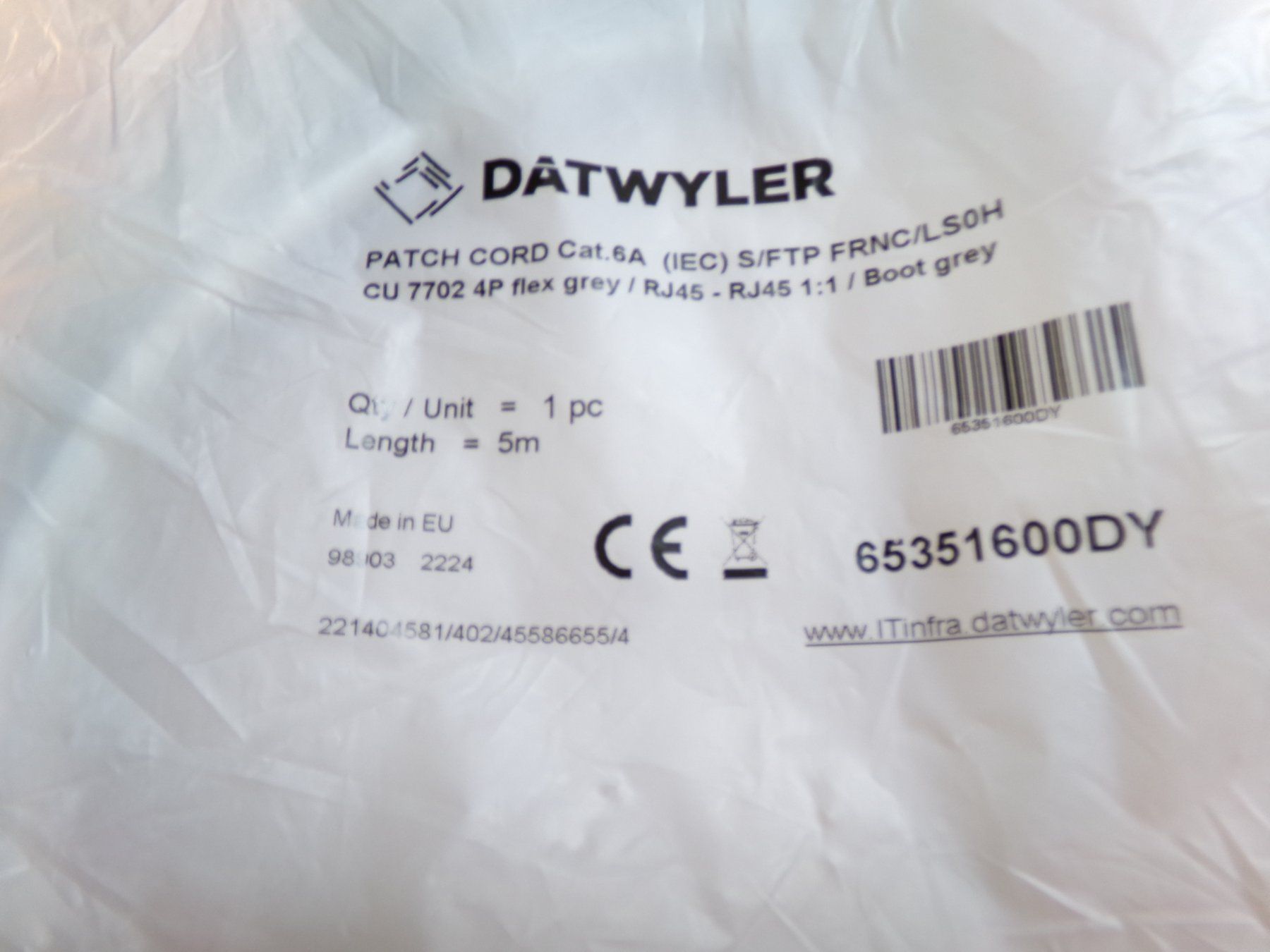 Dätwyler Kabel: Patchkabel Cat 6a grau 5m – Neu und originalverpackt aus Hombrechtikon von HaGeKa50 2