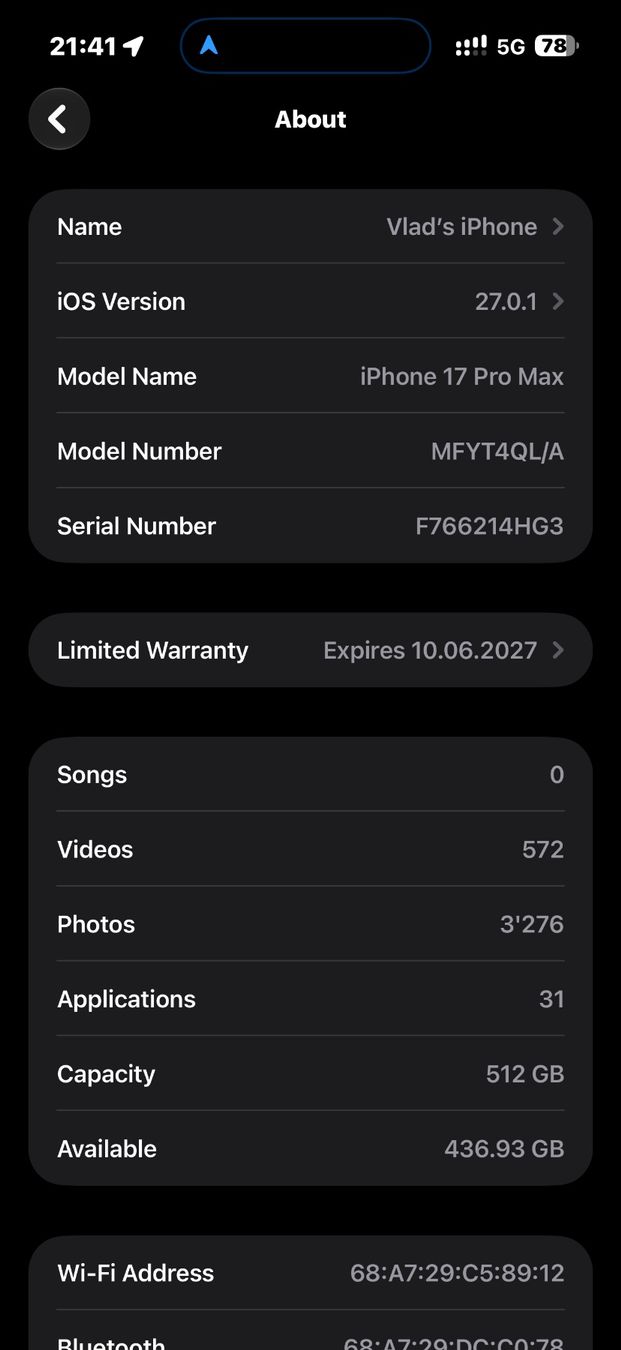 Apple Telefoni cellulari / Smartphones: iPhone 17 pro Max  512 gb – Nuovo (secondo la descrizione) da Rorbas venduto da vla_9mzl 2