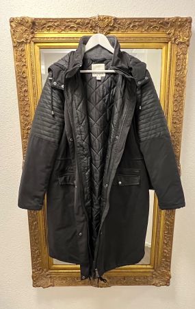 Damenmantel/Long-Parka mit Lederimitateinsatz Grösse 48